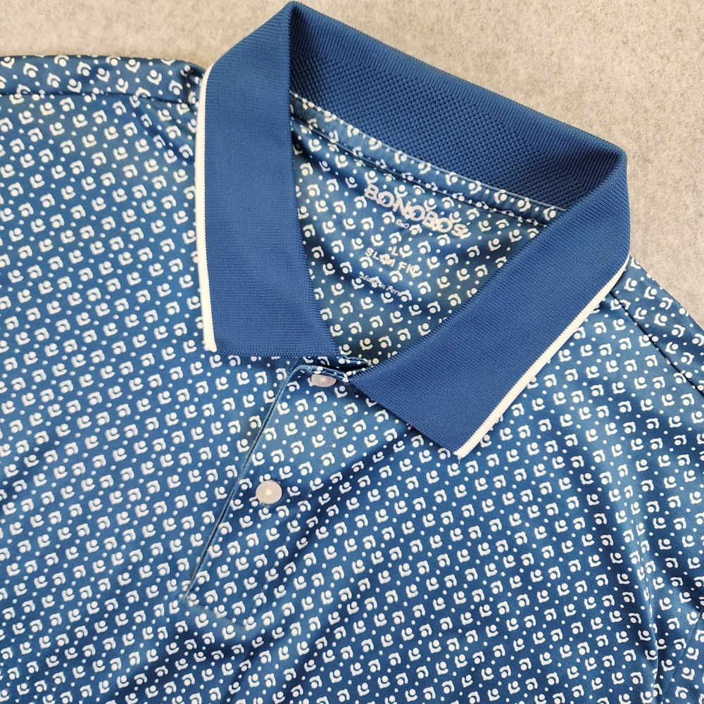 Bonobos Golf Polo Shirt Slim Fit Mens L Performance Blue‎ Geometric Print